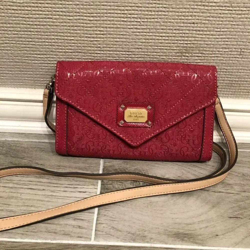 Guess Deep Pink Monogram Crossbody